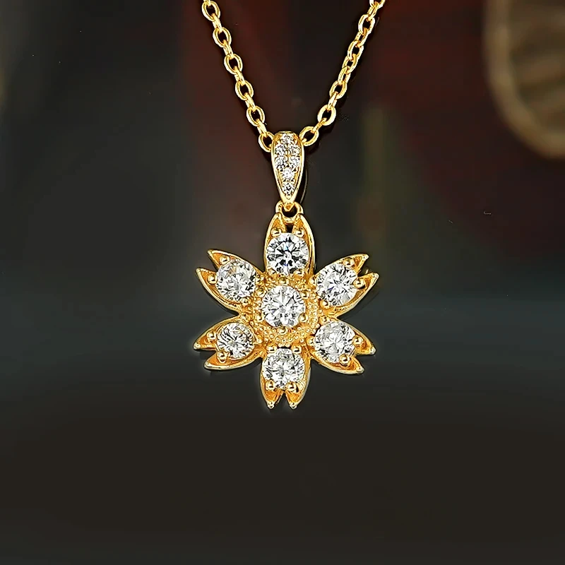 Elegant Flower with Ancient Style 925 Silver Pendant Inlaid with High Carbon Diamond, Niche French Retro Women's Wedding Jewelry