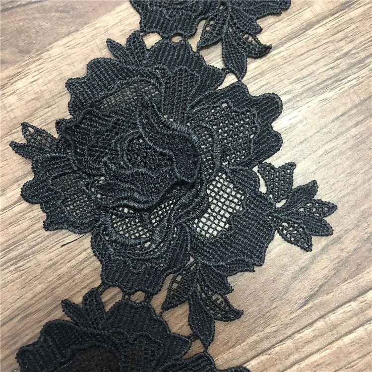 3Yards/lot White Beautiful Double Layer Stereo Black Lace Flower Patch Water Soluble Lace Skirts DIY Accessories Skirts RS750