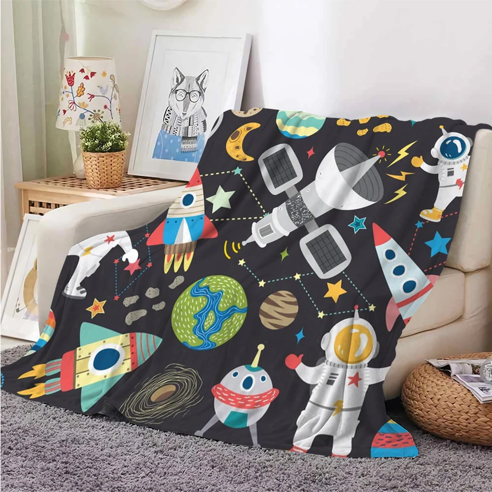 CLOOCL Kids Flannel Blanket Funny Astronaut Rocket 3D Printed Blanket Throws on Sofa Bed Travel Blanket Dropshipping