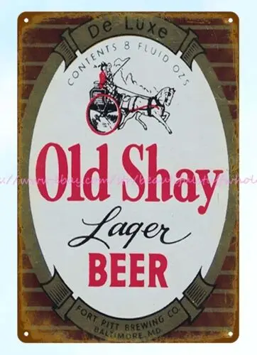 1960s Old Shay Lager Beer Fort Pitt Brewing Co Baltimore MD metal tin sign