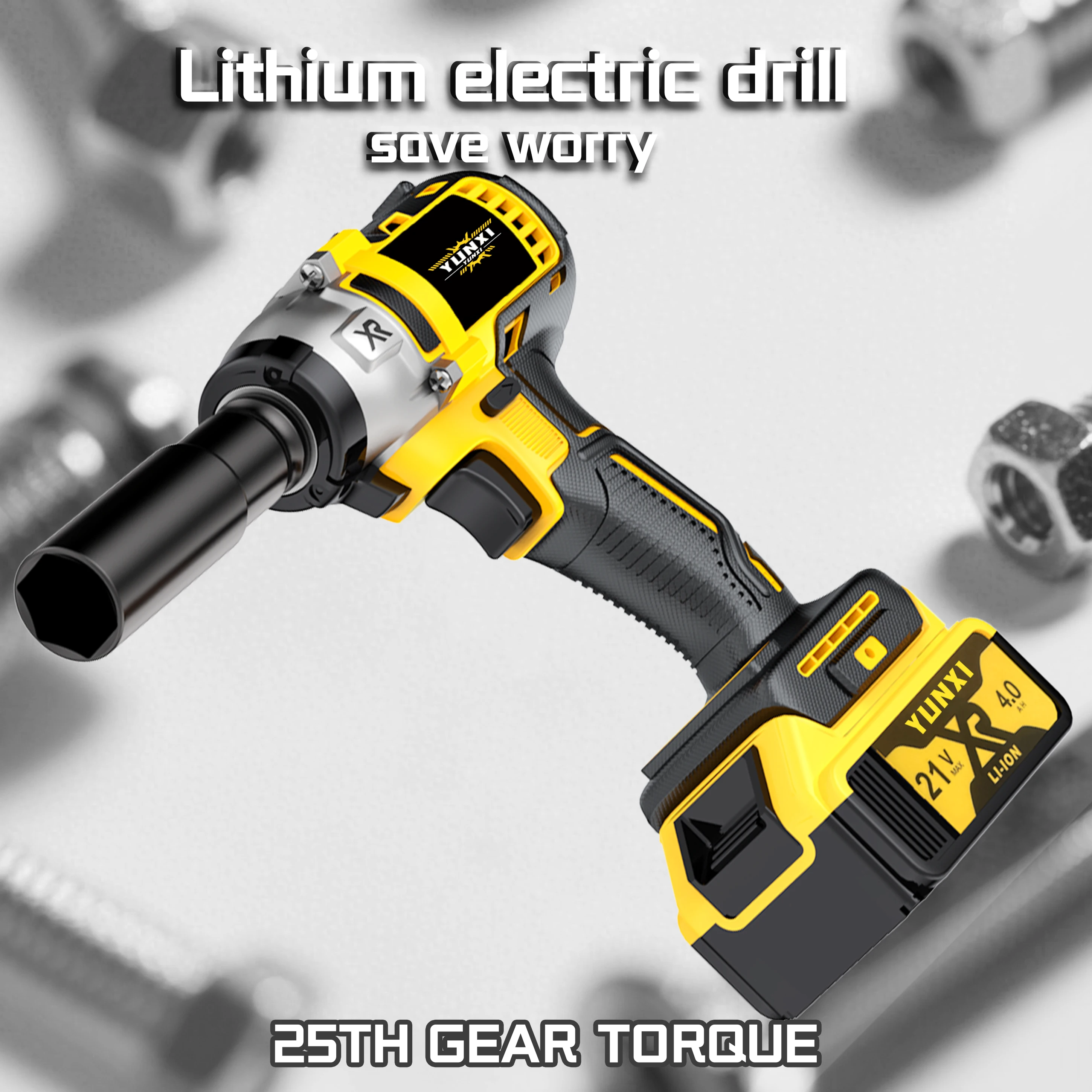 مفتاح ربط لاسلكي 21 فولت، مفتاح ربط عالي عزم دوران عالي، أدوات مجموعة مفاتيح ربط لاسلكية، مجهزة ببطارية 4000 مللي أمبير في الساعة، مضرب قابل لإعادة الشحن