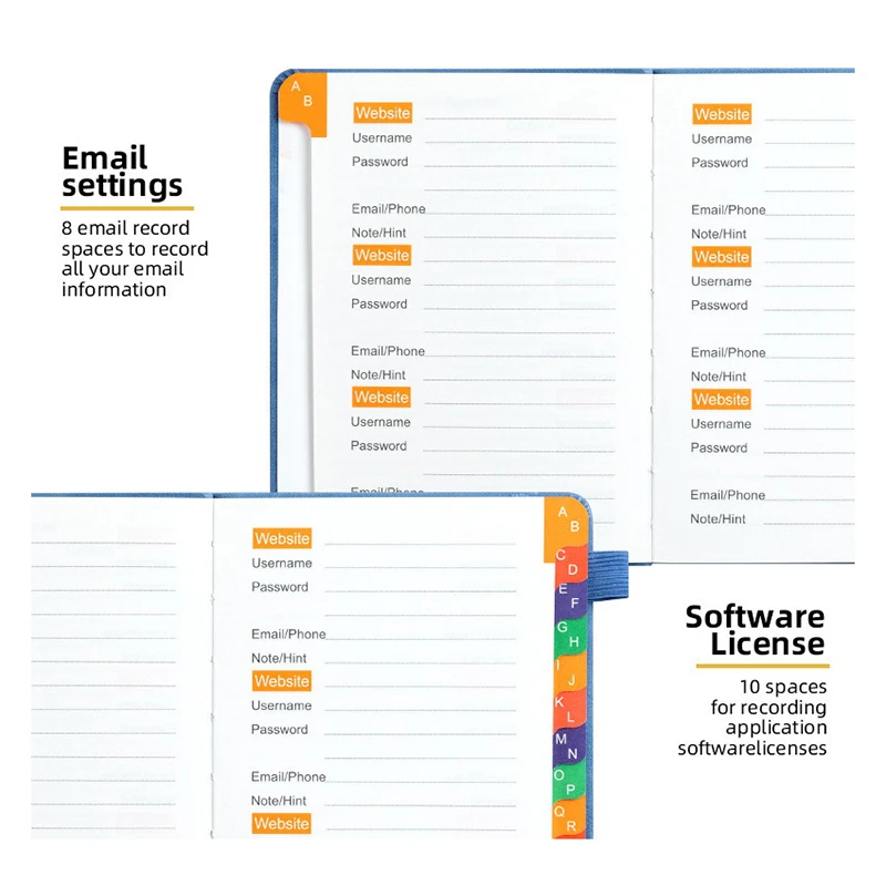【L】Passwort-Organizer-Buch, Computer-Passwort-Organizer-Buch mit alphabetischen Registerkarten, Taschen-Adresslogbuch für Kontoangaben – Detail 8