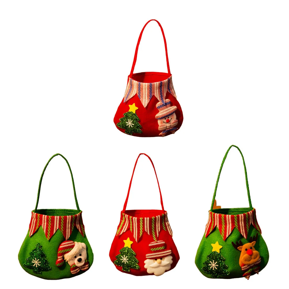 

4 Pcs Christmas Sweet Bags Candy Handbag Fabric Gift Holder Decorative Items Elder