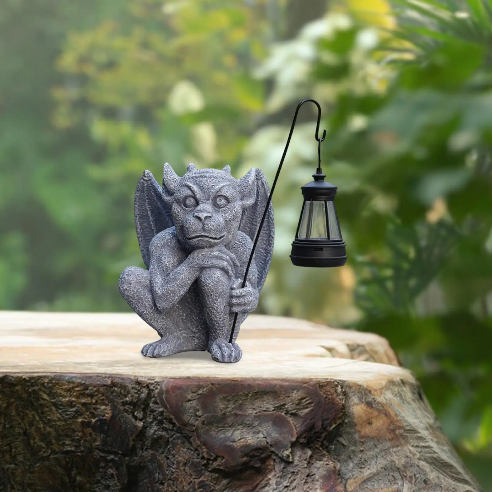 

Garden Winged Gargoyle Statue with Solar Light Waterproof Lamp Outdoor Decor Lighting for Backyard Balcony Flower Bed Lawn Porch