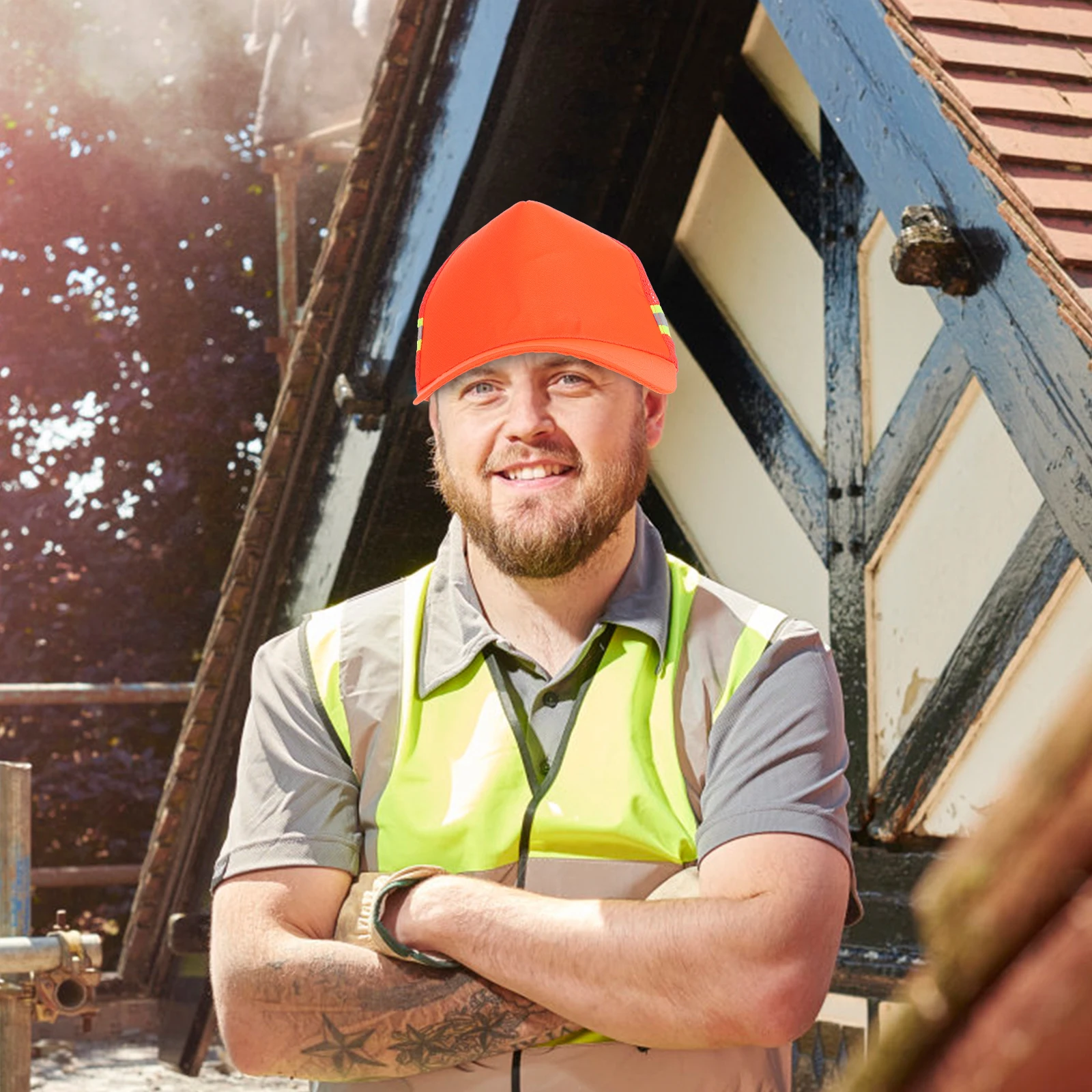 Orange Baseball Cap Safety Trucker Hat Breathable Thicken Cloth Lightweight Impact Protection Adjustable Men Women Hats