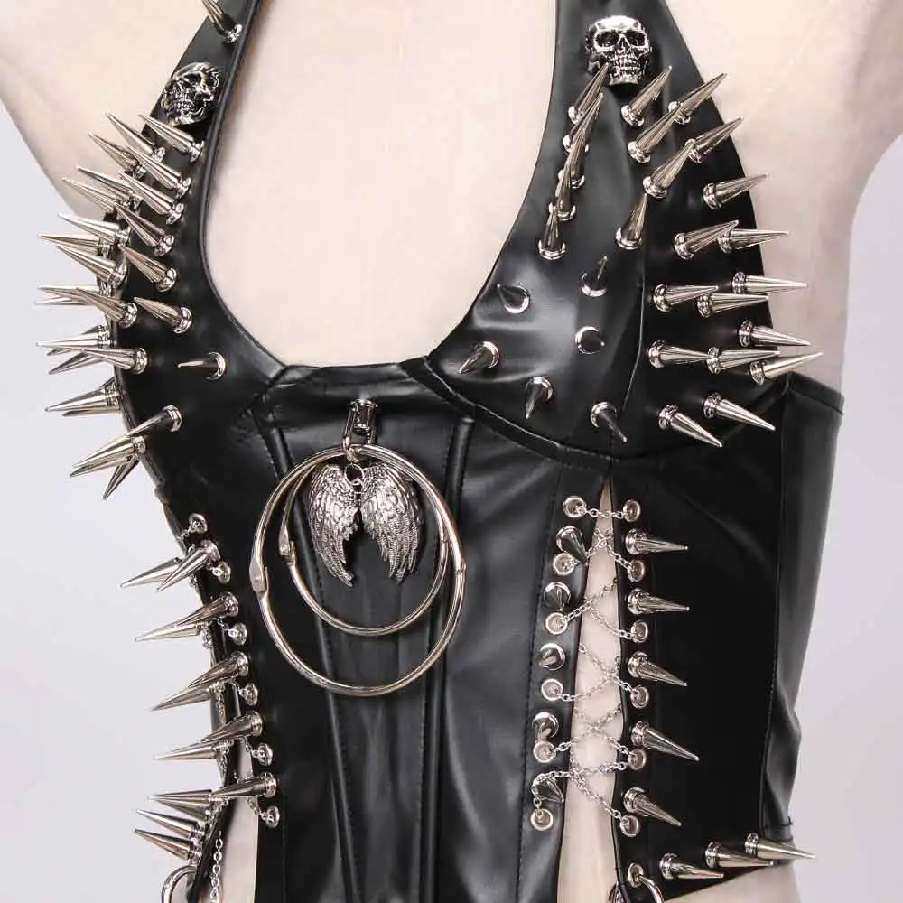 Goth Tops Gothic Tank Vintage Festival Emo Clothing Grunge Y2K Rave Spiked PU leather Black E-Girls Punk Rock Clothes