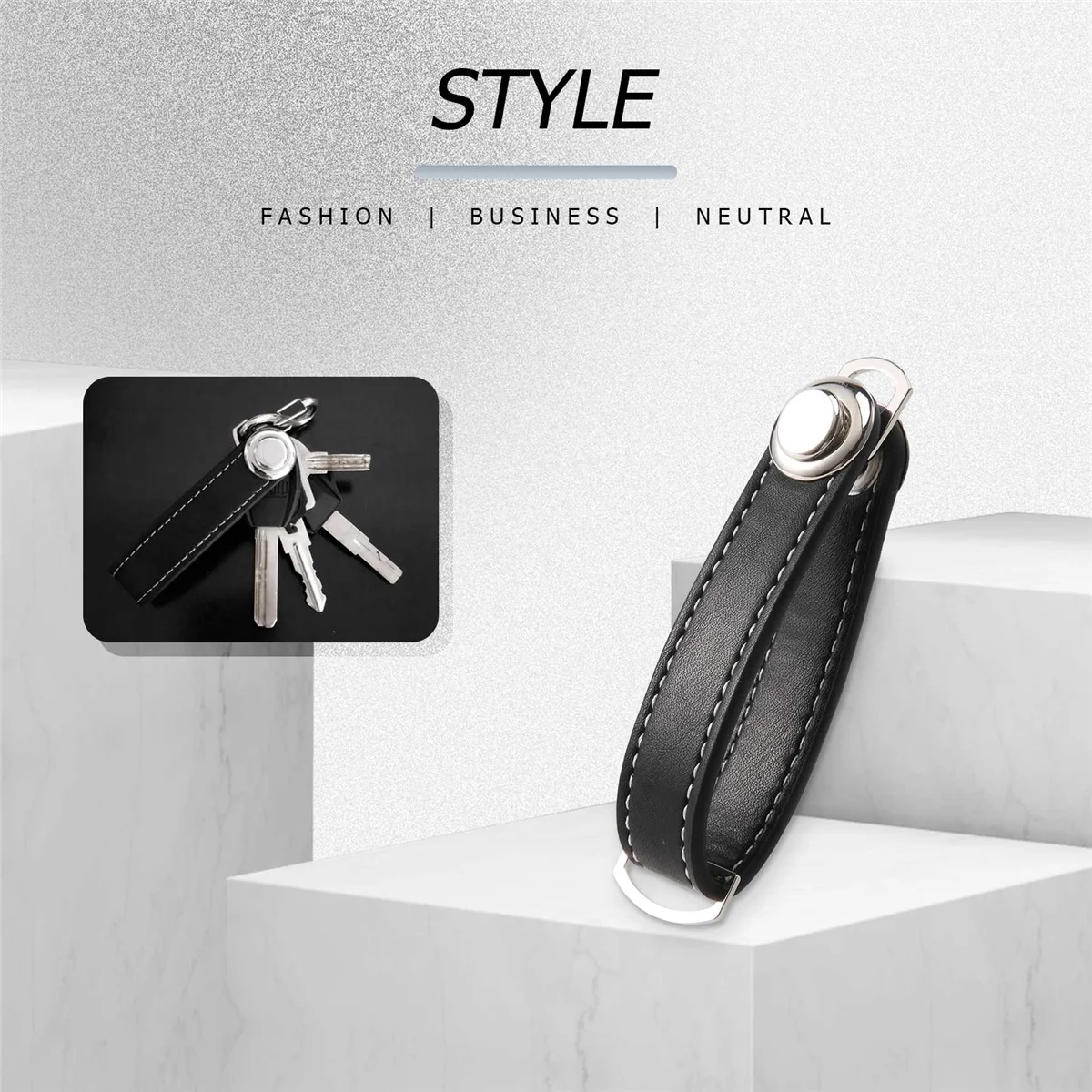 ABQR Fashion Car Key Pouch Bag Case Wallet Holder Chain Key Wallet Ring Pocket Key Organizer Smart Leather Keychain Black #4