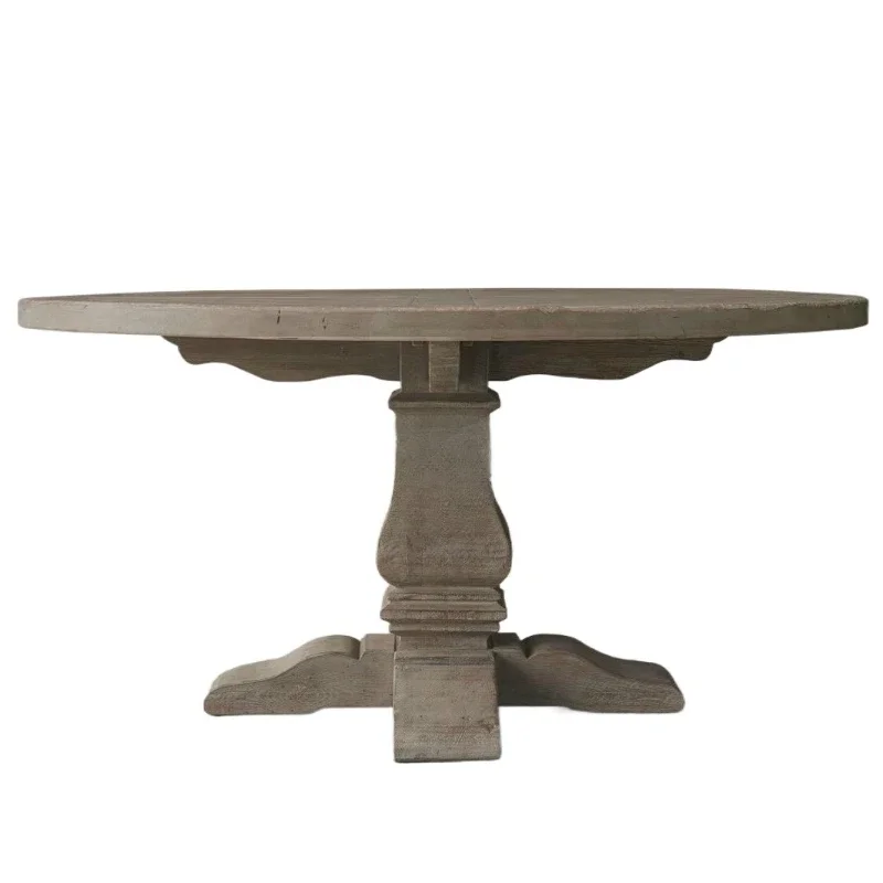 アメリカ産無垢材ダイニングテーブル家具 ダイニングルームログ彫刻 古材丸テーブル 1テーブル4脚組み合わせ