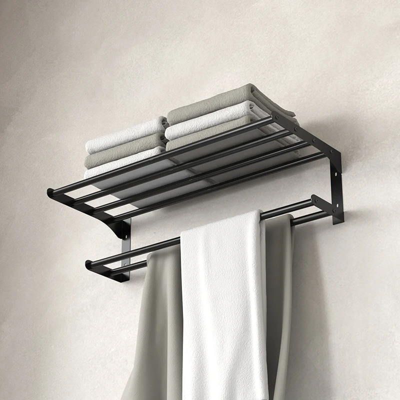 Bathroom Towel Rack, Non Perforated Wall Mounted Double-Layer Towel Rack, Hotel Bathroom Shower Room Storage Rack
