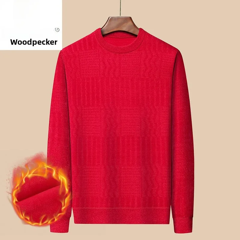 

Thiened Fce Теплый круглый свитер для мужчин, свадебная внутренняя одежда, красный цвет, подходящий для китайского зодиака, мужской вязаный свитер...