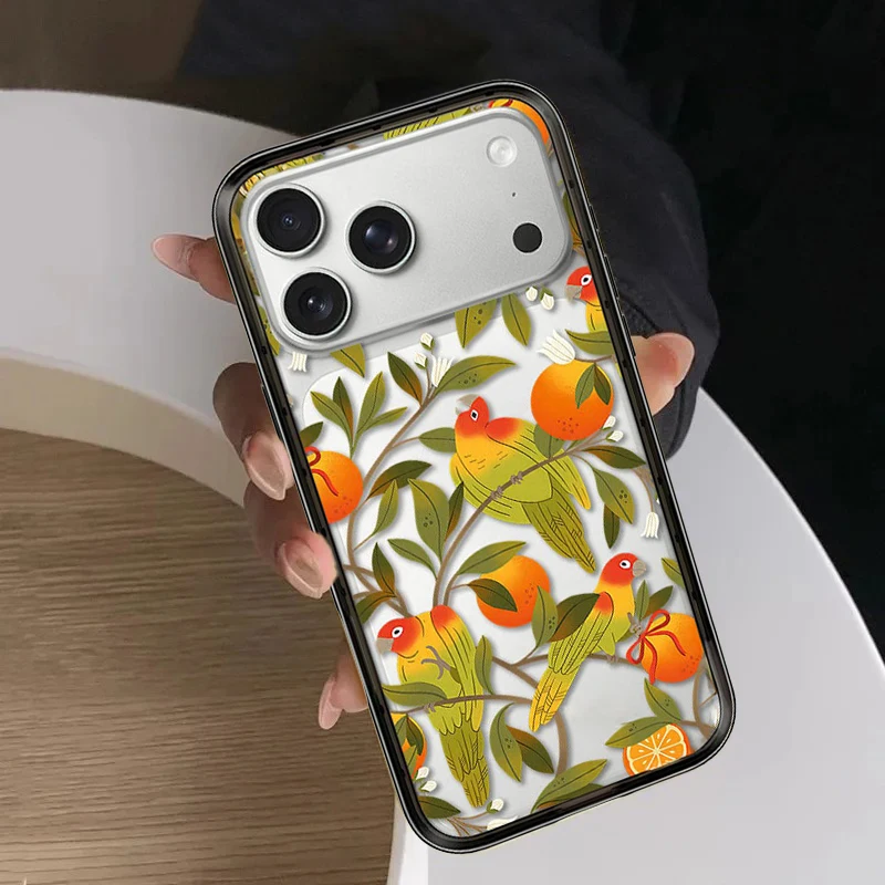 Flower Plant Bird Painting Compact Acrylic Border Magnetic Phone Cover for IPhone 13 14 15 16 17 Pro Max Case for IPhone Air