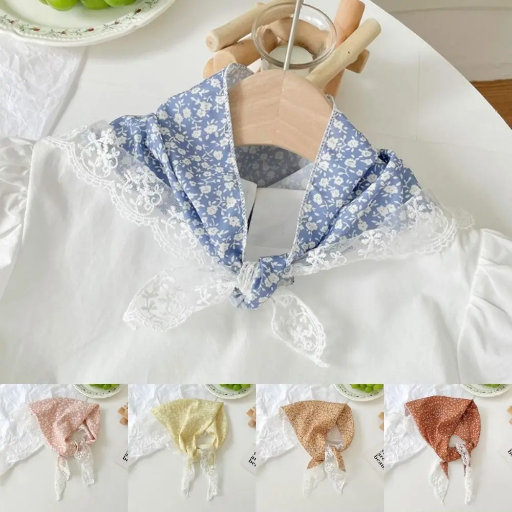 Baru Gaya Perancis Segitiga Syal Kain Renda Sorban Bandana Rambut Aksesoris Bunga Kecil Bando untuk Musim Semi Musim Panas