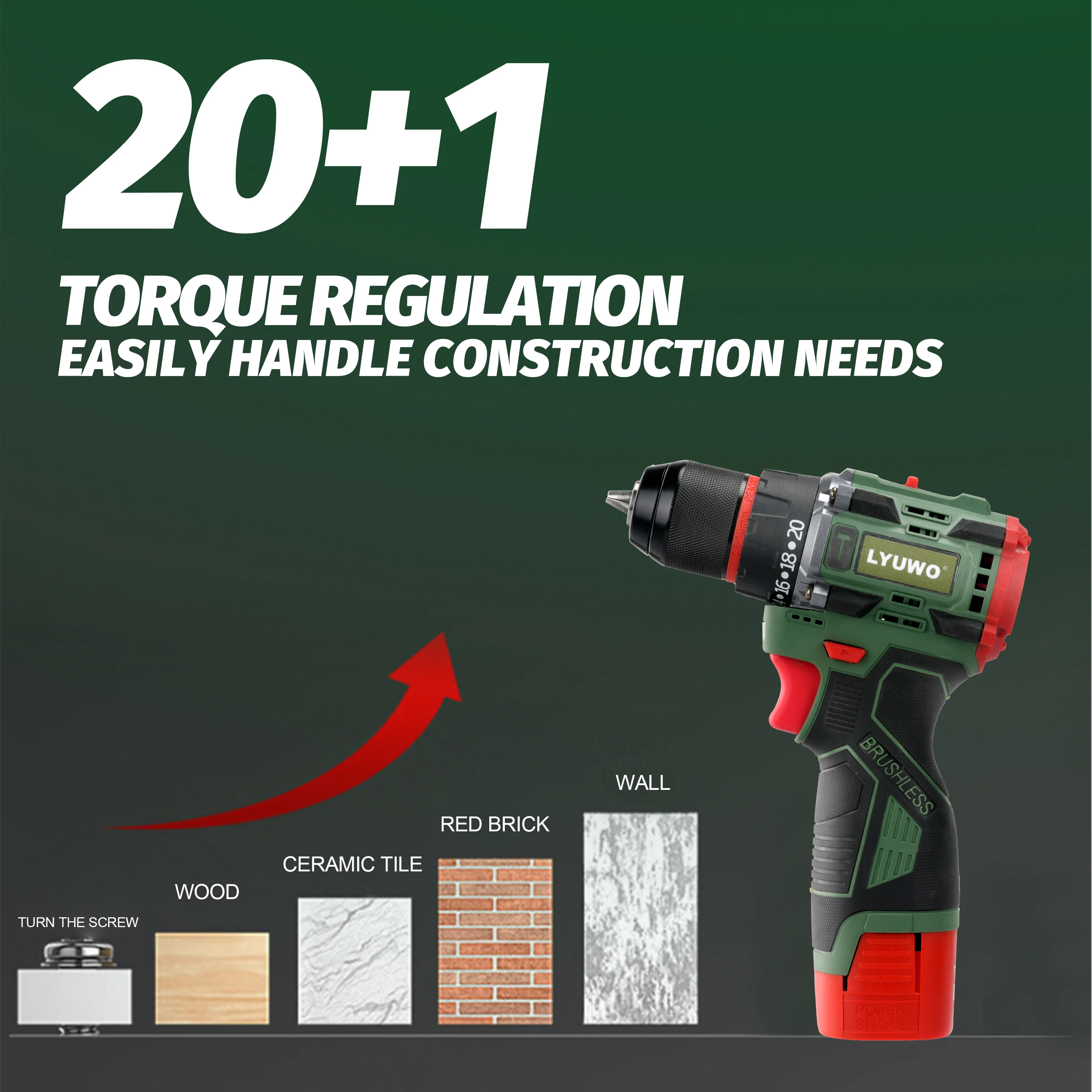 LYUWO rechargeable household tool multifunctional brushless high torque hand electric screwdriver lithium electric impact drill