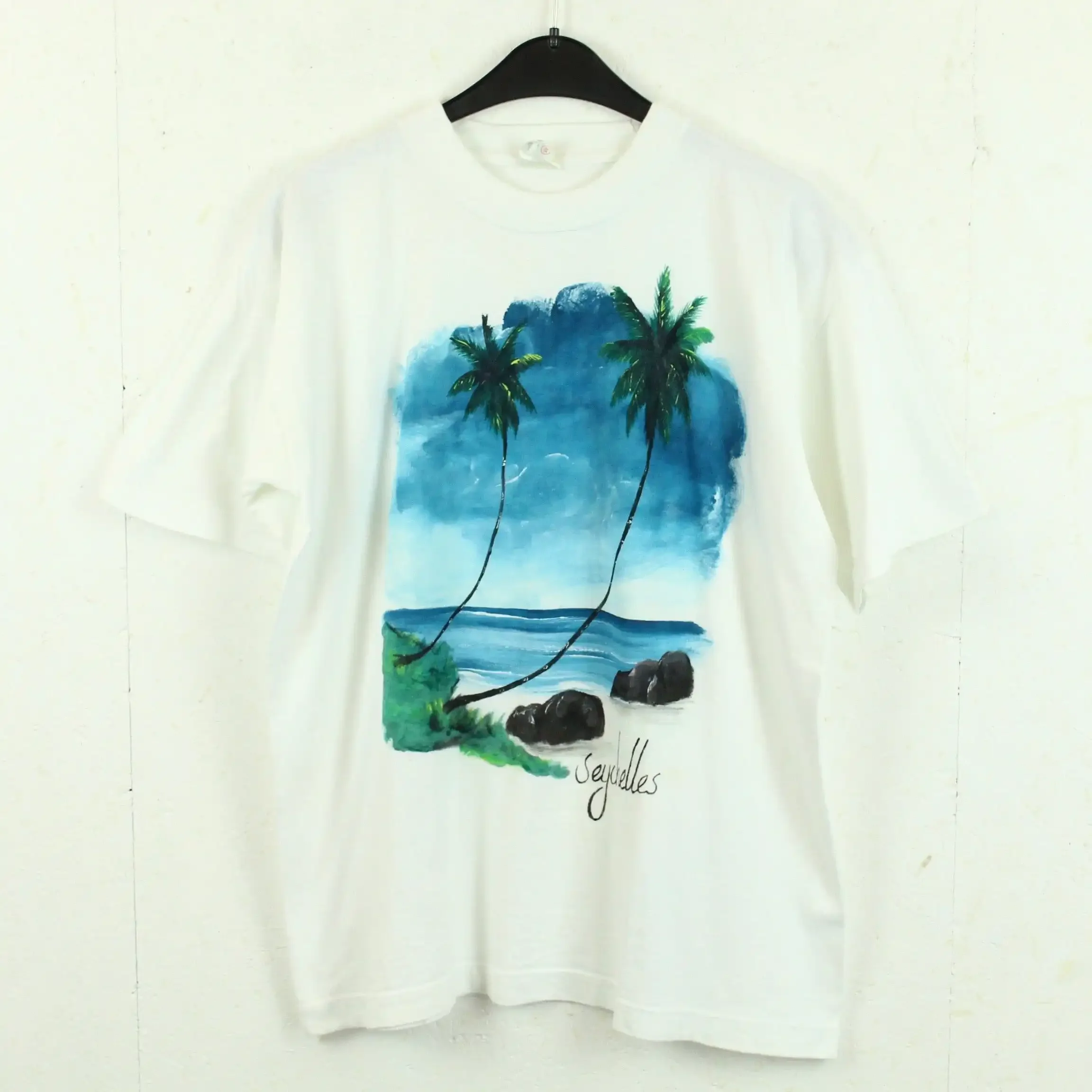 Vintage Souvenir T-shirt M White Seychelles Print