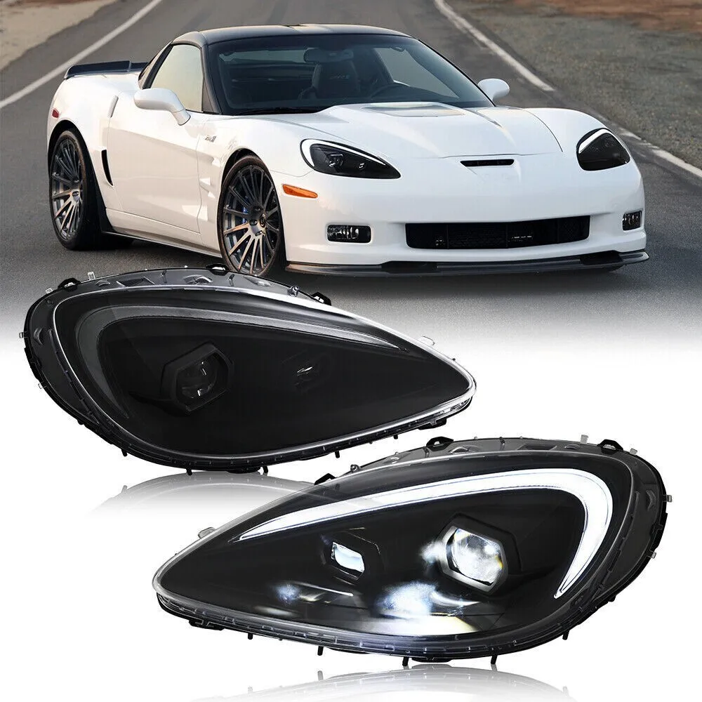 

Pair LED Projector Headlights For 05-13 Chevrolet Corvette C6 Head Lamps LED DRL