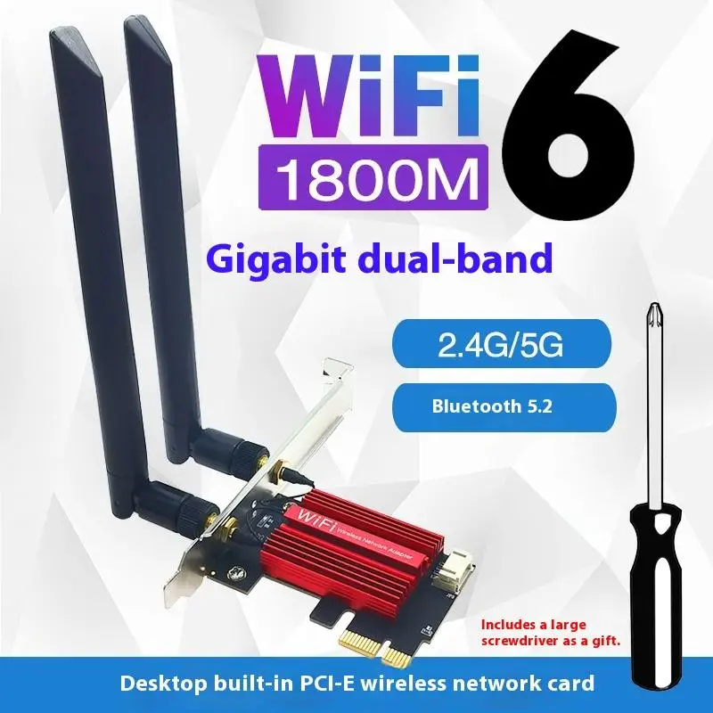 

1 шт. 1800 Мбит/с BT5.2 двухдиапазонный 2,4G/5Ghz 802.11AX сетевая Wi-Fi-карта для настольных ПК Win 10/11 WiFi6 AX1800 беспроводной адаптер PCIE