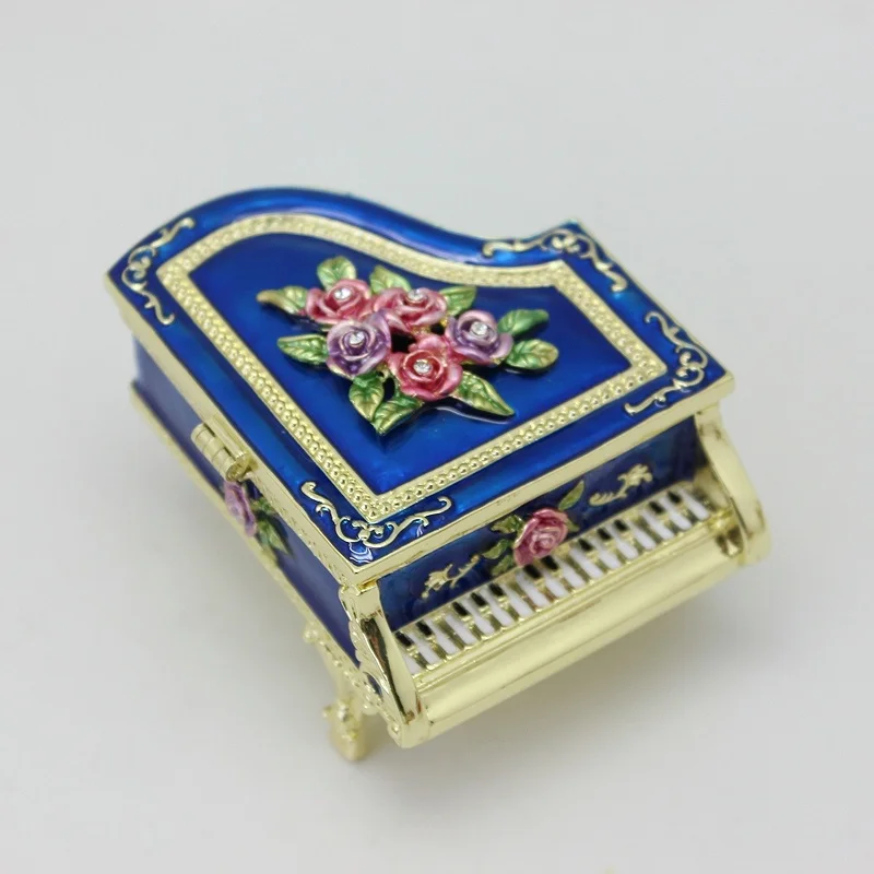 SHINNYGIFTS New Style Rose Piano Trinket Box Enamel Jewelry Gift Box Valentine Gifts