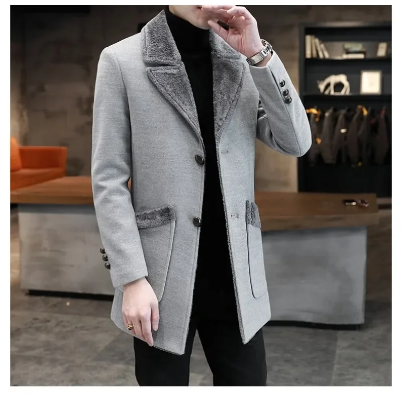 

Men's Autumn and Winter New Fashionable Fur Integrated Warm and Handsome Suit Coat Jacket