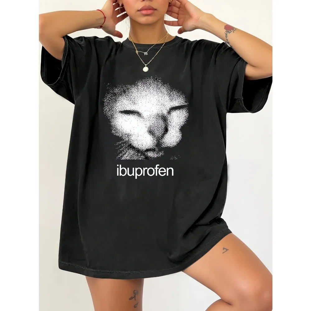 Fun Street „Ibuprofen“-T-Shirt mit Buchstabenaufdruck, Sommer, neues Retro-Street-T-Shirt für Herren und Damen, lässige Mode