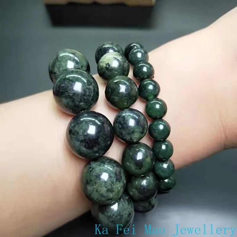 Natural Dark Green Jade Bracelet Single Circle Olive Green String Hand-carved Hetian Jade Fashion Jewelry Gift for Men and Women