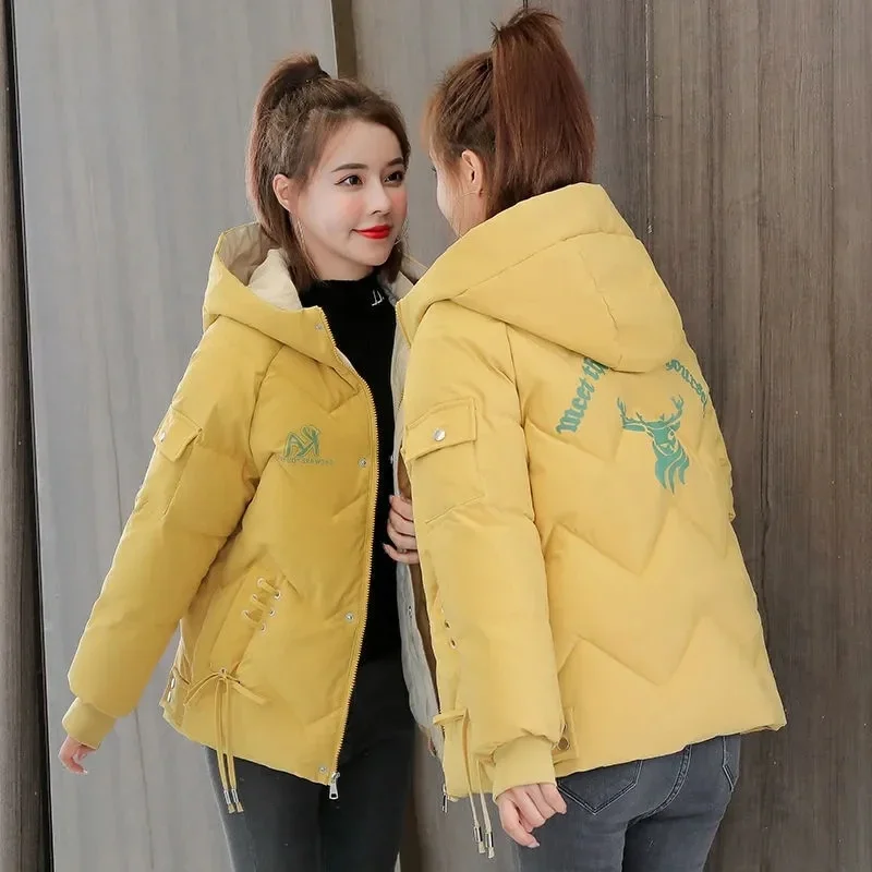 Women's Cotton Padded Parka Outerwear 2023 New Parkas Winter Jackets Hooded Thick Warm Coats Fashion Female Letters Print Jacket
