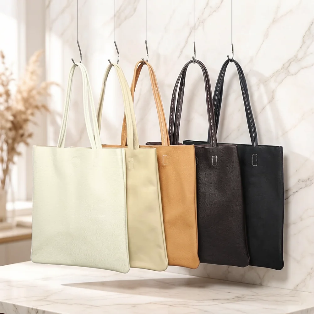 

Leather women's bag, Simple and versatile tote bag, Large-capacity trendy shopping bag, Top-grade cowhide