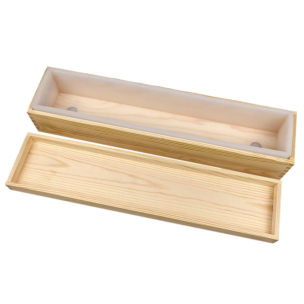 Rectangular Toast Silicone Soap Mold 2200ml Cold Process Handmade Bar Mould With Wooden Box No Belly Cuboid Design