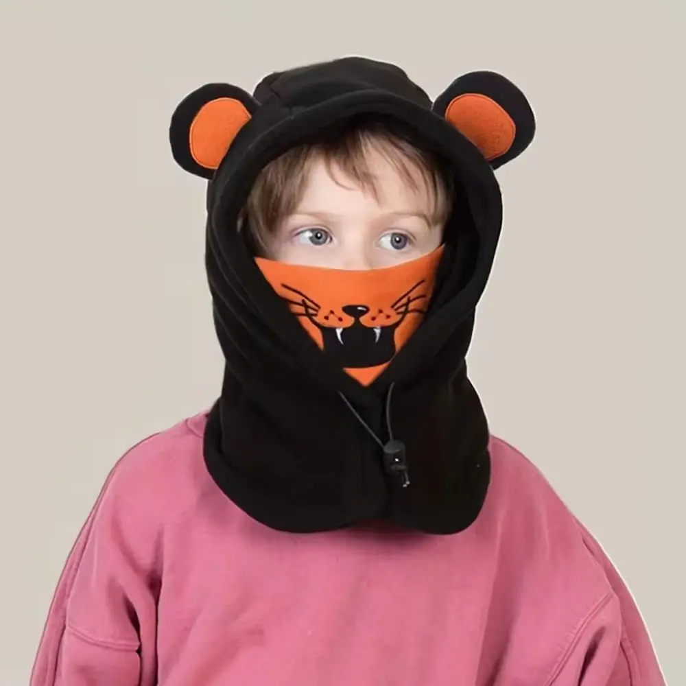 

3-10Y Kids Balaclava Ski Facewear with Cute Rabbit Ears & Pink Hood - Windproof Winter Hat & Scarf Gaiter, Stretchable Fullather