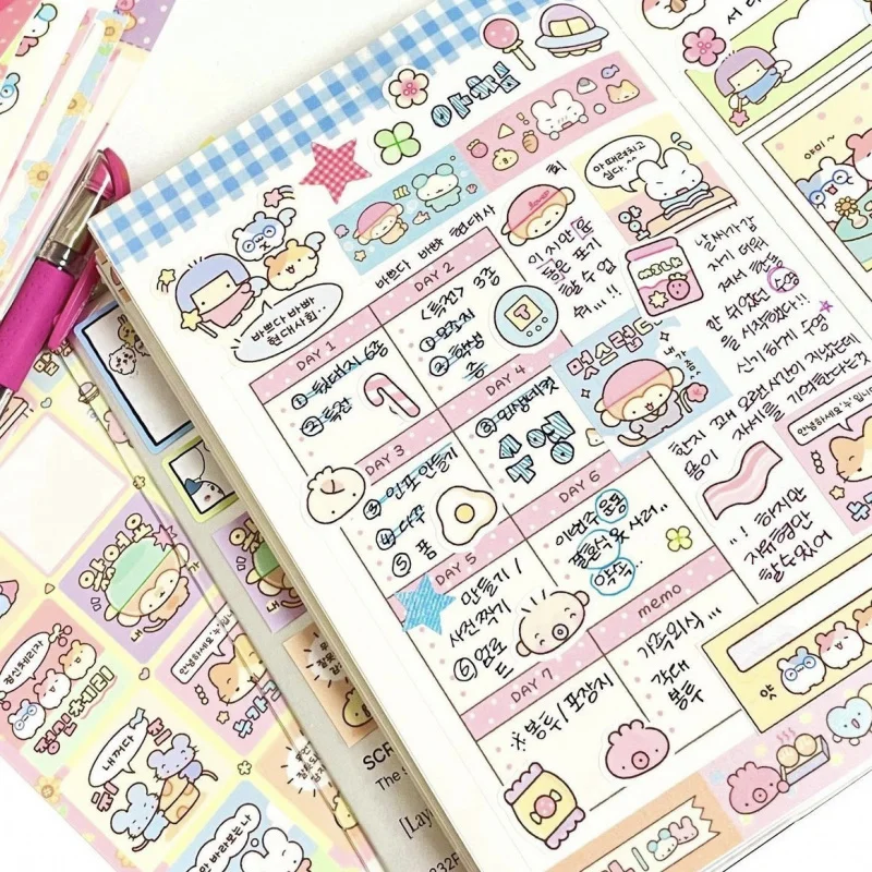 Korean Cute Spring Series Stickers Kawaii Cartoon Animal Stickers Hand Account Scrapbook Diary Notebook DIY Decorative Stickers