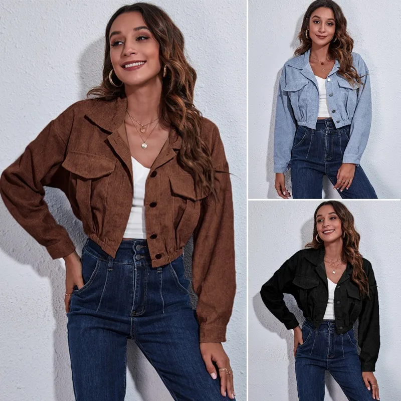 

Women's Jacket Top Corduroy Jacket Fall/Winter 2022 Shoulder Drop Long Sleeve Short Coat Women Fashion Jackets for Women Gifts