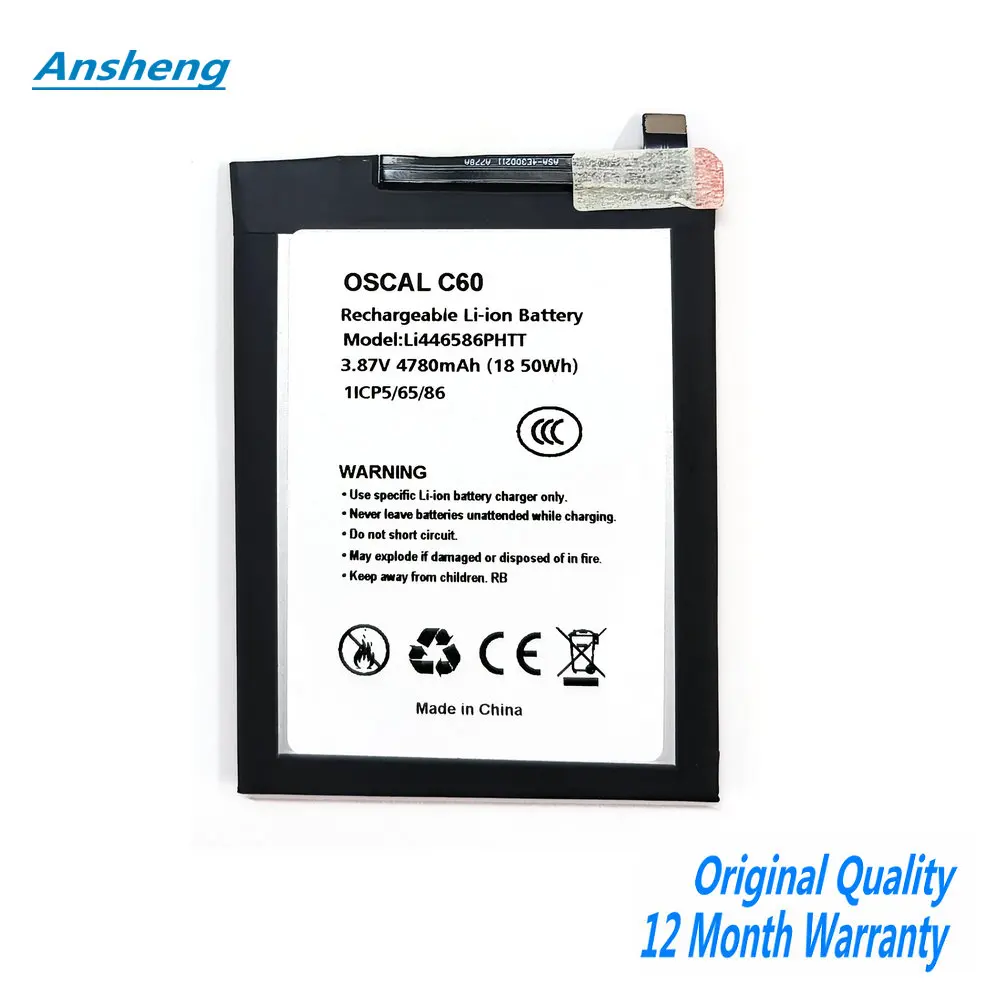 

Высококачественная батарея Li446586PHTT 3,87 В 4780 мАч для мобильного телефона Blackview Oscal C60