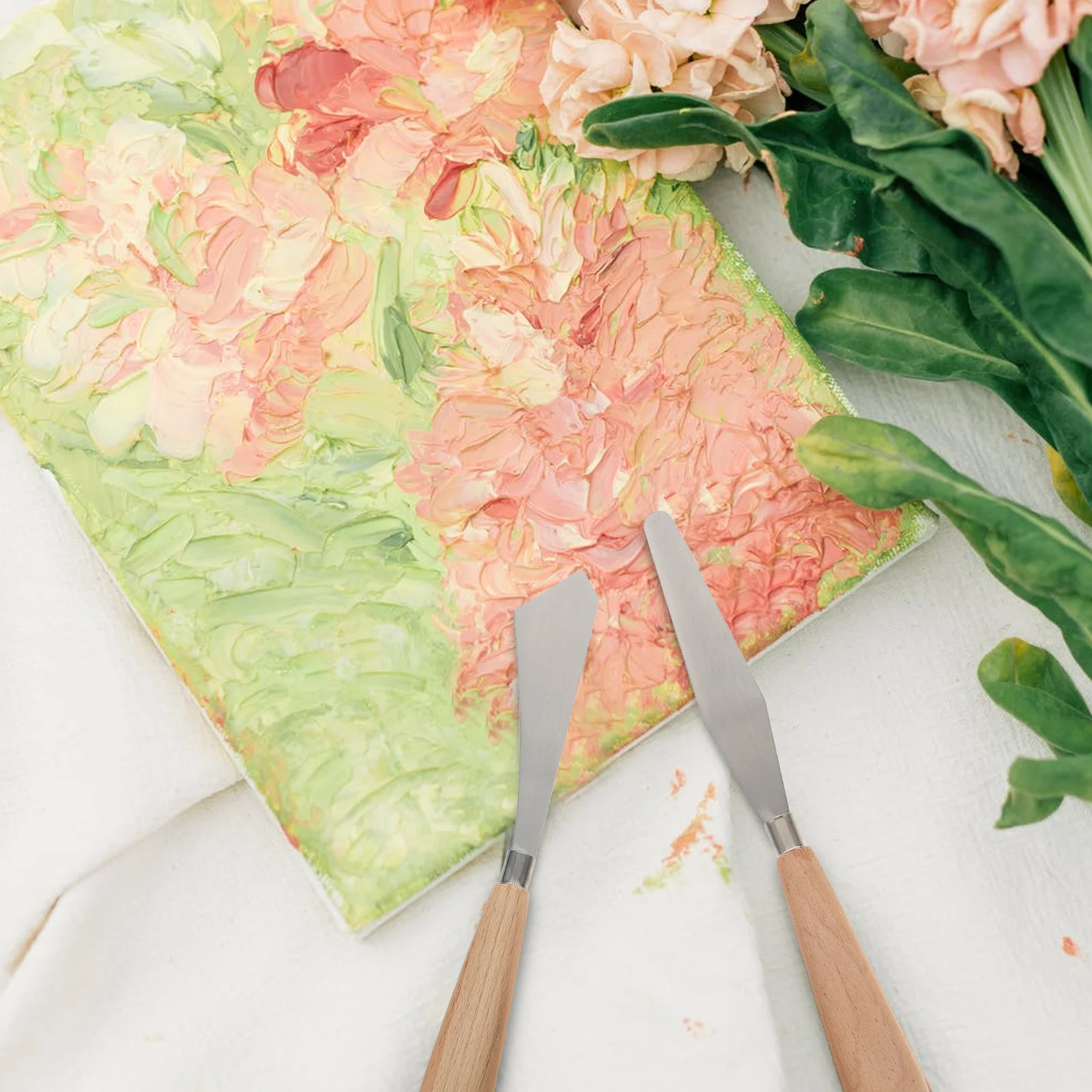 5 قطعة مجموعة ملاعق الرسم الزيتي مقبض خشبي مكشطة خلط الألوان لدهانات الأكريليك لوازم فنية أدوات الرسم