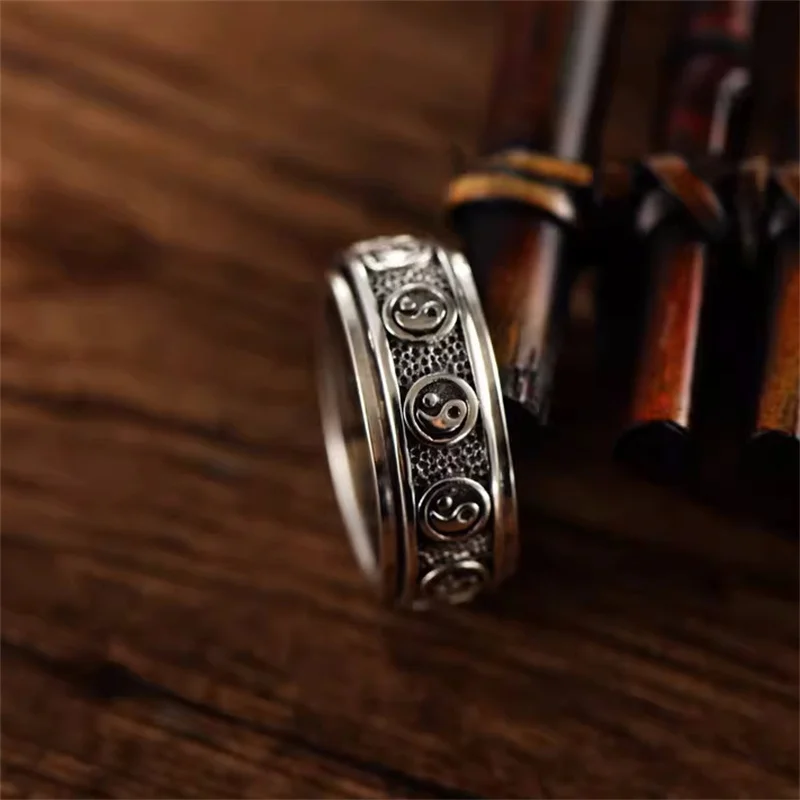 Ethnic Style Tai Chi Eight Diagrams Ring Male Index Finger Accessories Vintage Rotatable Double Layer Ring For Men Jewelry