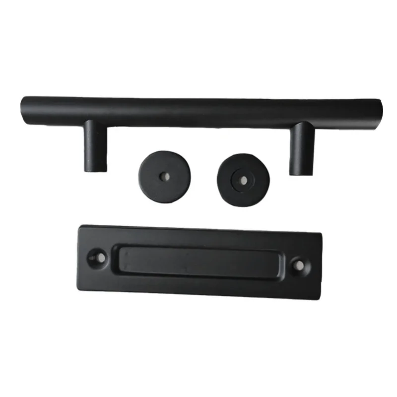 Maçaneta deslizante para porta de celeiro, aço carbono, 4.8mm de espessura, dupla face, push pull, alça redonda preta