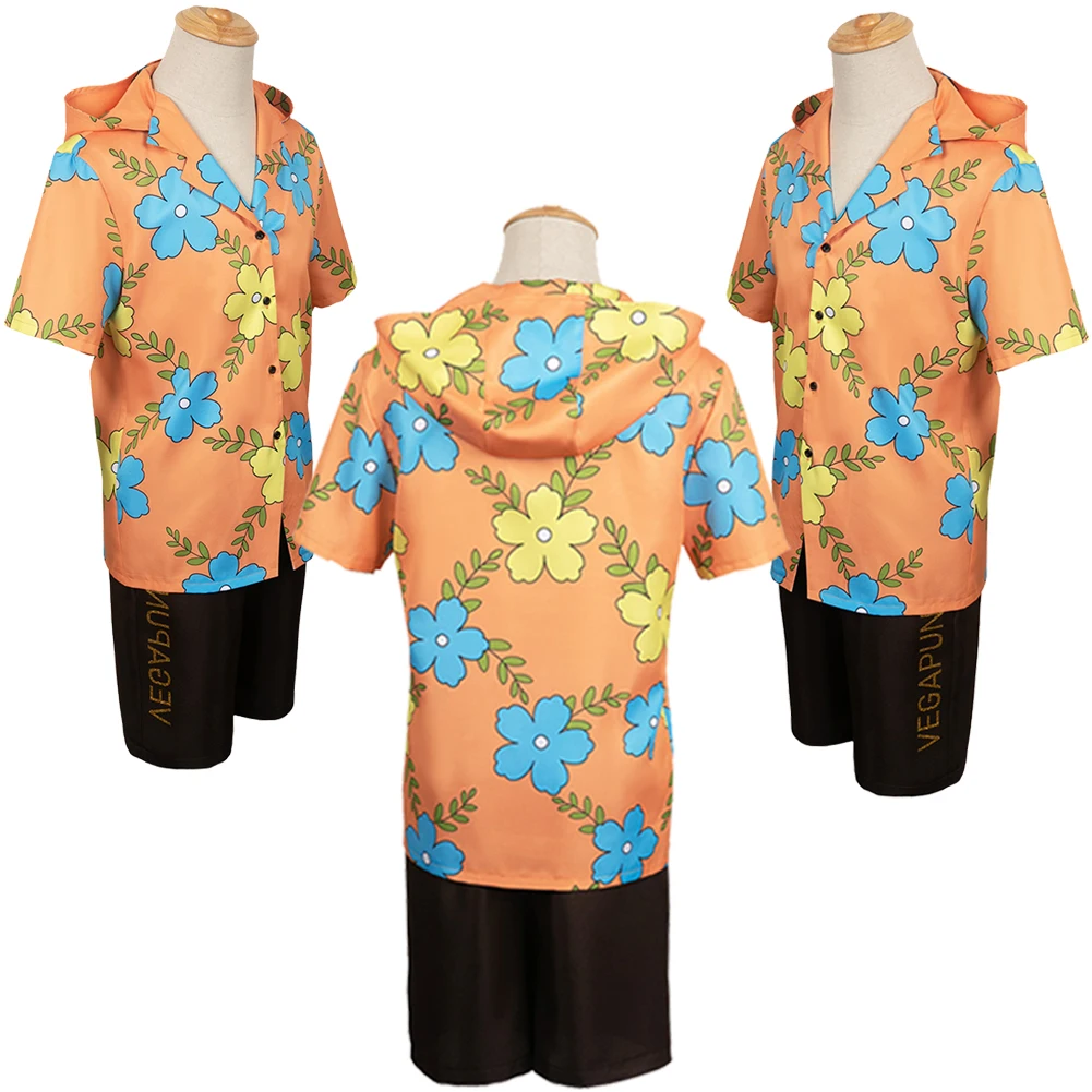 Sanji Cosplay Yellow Flower Shirt Set Anime One Cosplay Piece Fantasy Disguise Costume Tops Shorts Role Play Halloween Outfit