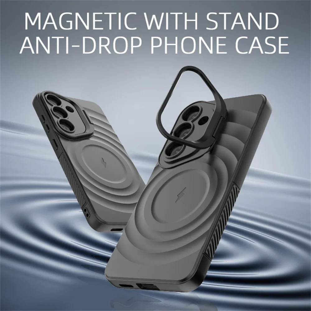 Invisible Lens Stand For Magsafe Magnetic Phone Case for Samsung S25 Ultra Edge S25 Plus Round Water Ripple Soft Silicone Cover