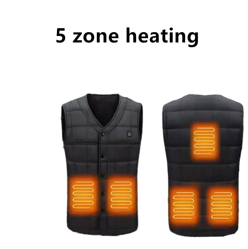 New Casual Men'S 5-Zone Intelligent Heating Outdoor Cold Proof And Warm V-Neck Vest Sleeveless Coat (Excluding Power Bank)
