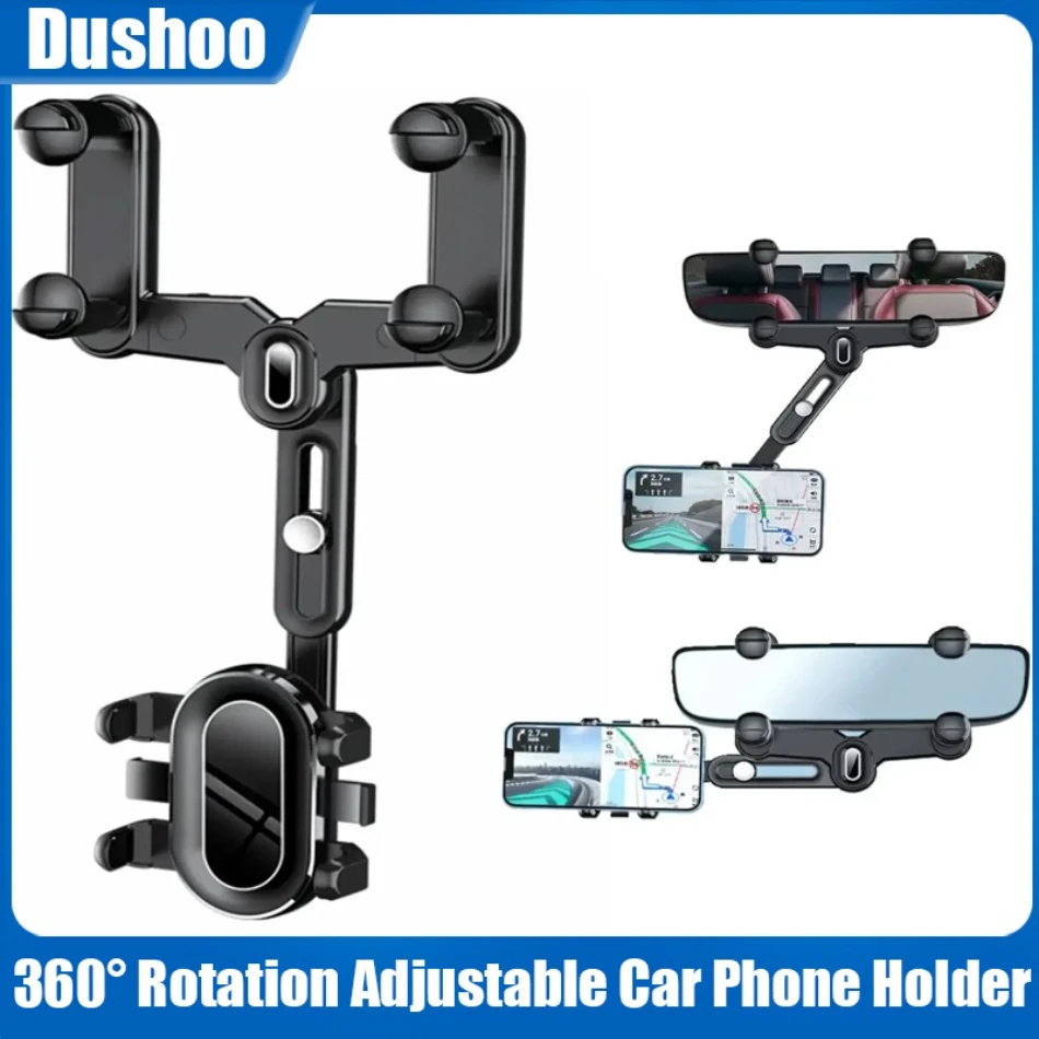 

360 ° Регулируемый вращающийся автомобильный держатель для телефона, зеркало заднего вида, держатель для телефона, кронштейн для навигатора, выдвижной для универсального автомобильного мобильного телефона