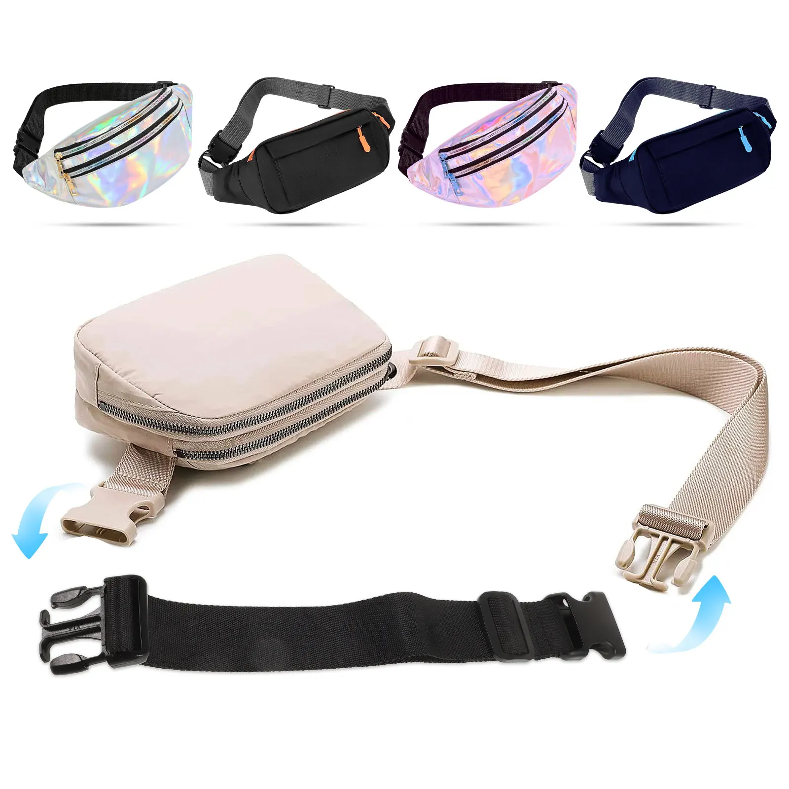 Solid Black Adjustable Bag Strap Replacement Crossbody Belt Bag Fanny Pack Extender for Handbags Waist Backpacks
