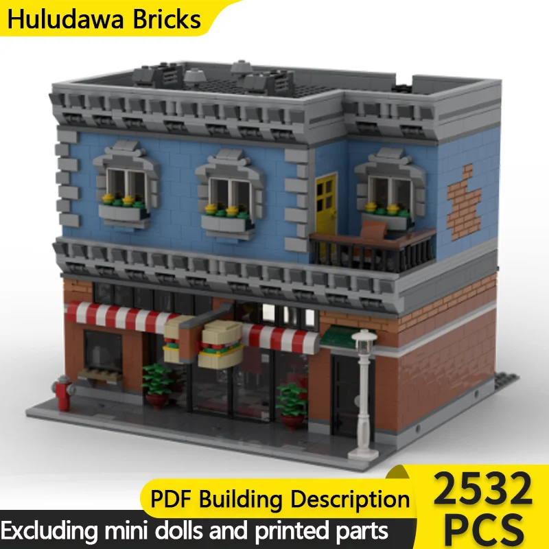 

Модель City Street View MOC, строительные кирпичи, ресторан и квартира, модульная технология, детские праздничные подарки, сборка игрушек, костюм