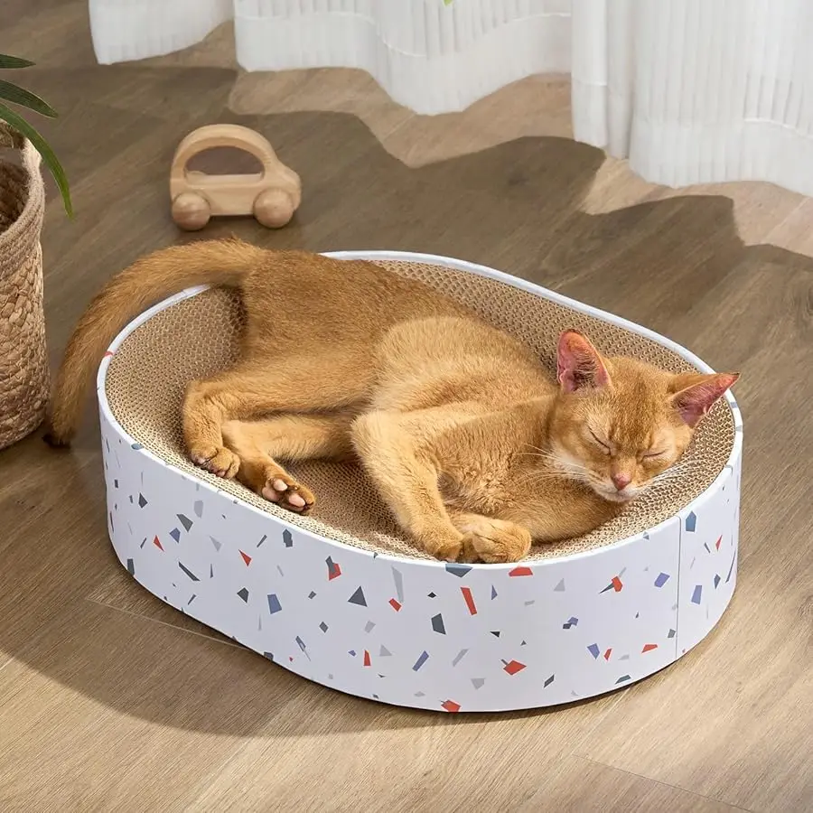

Cat Scratcher Cardboard,2 in 1 Oval Cat Scratch Pad Bowl for Indoor Kitty Grinding Claw,Round Kittens Scratching Board Corrugate