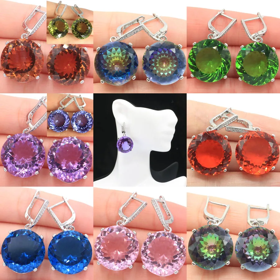 

Buy 5 Get 1 Free 35x20mm Big 20mm London Blue Topaz Fire Rainbow Mystic Topaz Kunzite Green Peridot Silver Earrings