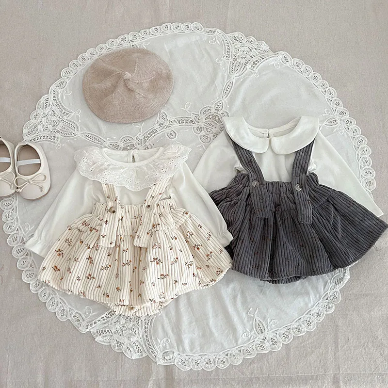 MILANCEL 0-2Y Baby Clothing Set Ruffle Bodysuit Option Solid Blouse Floral Skirt One Piece Baby Outfit