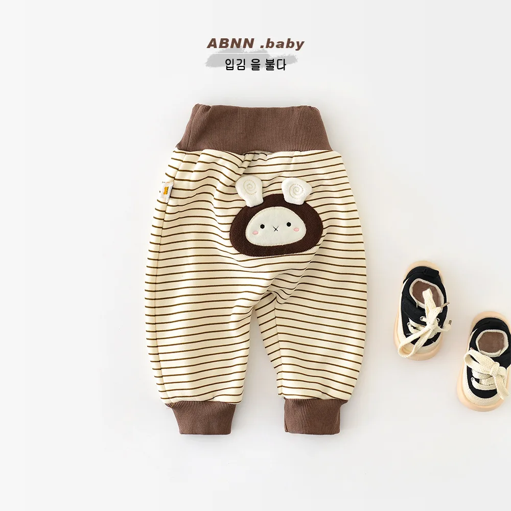 Autumn Winter Baby Girls Pants Cotton Striped Cartoon Rabbit Loose Infant Girls Trousers Versatile Warm Toddler Girls Pants