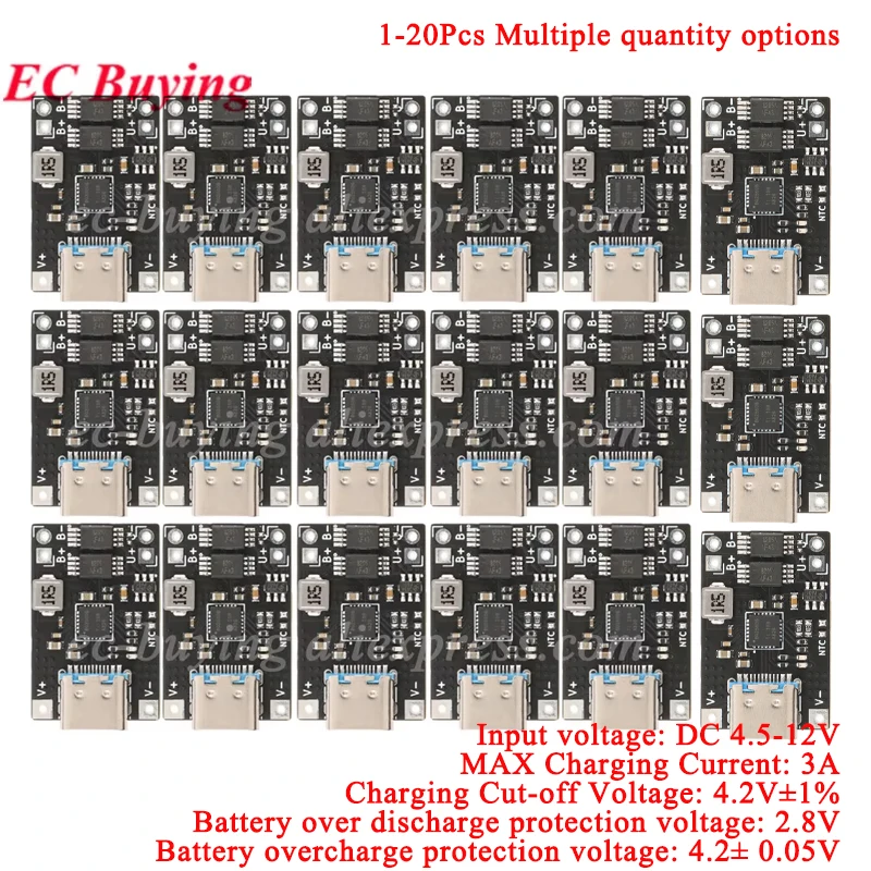 1-20 шт. 5 В TYPE-C USB 3A модуль зарядного устройства для литиевой батареи, зарядка, разрядка, встроенная защита, двойная функция, литий-ионный аккумулятор