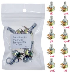 Wh148 Dual Gang Stereo 6pin Potentiometer knobs 1k 2K 5k 10k 20k 50k 100k 250K 500k 1M