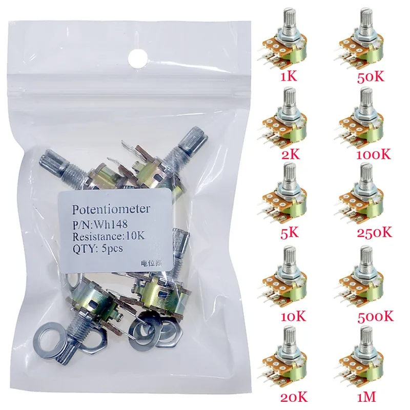 Wh148 Dual Gang Stereo 6pin Pokrętła potencjometru 1k 2K 5k 10k 20k 50k 100k 250K 500k 1M