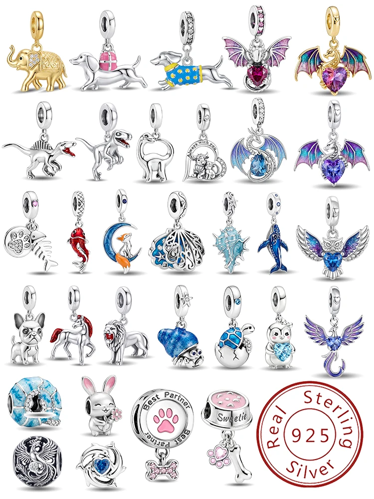 925 Sterling Silber Koi Löwe Pinguin Niedliche Tier-Serie Charm-Anhänger für Armbänder DIY Hochwertiger Damenschmuck