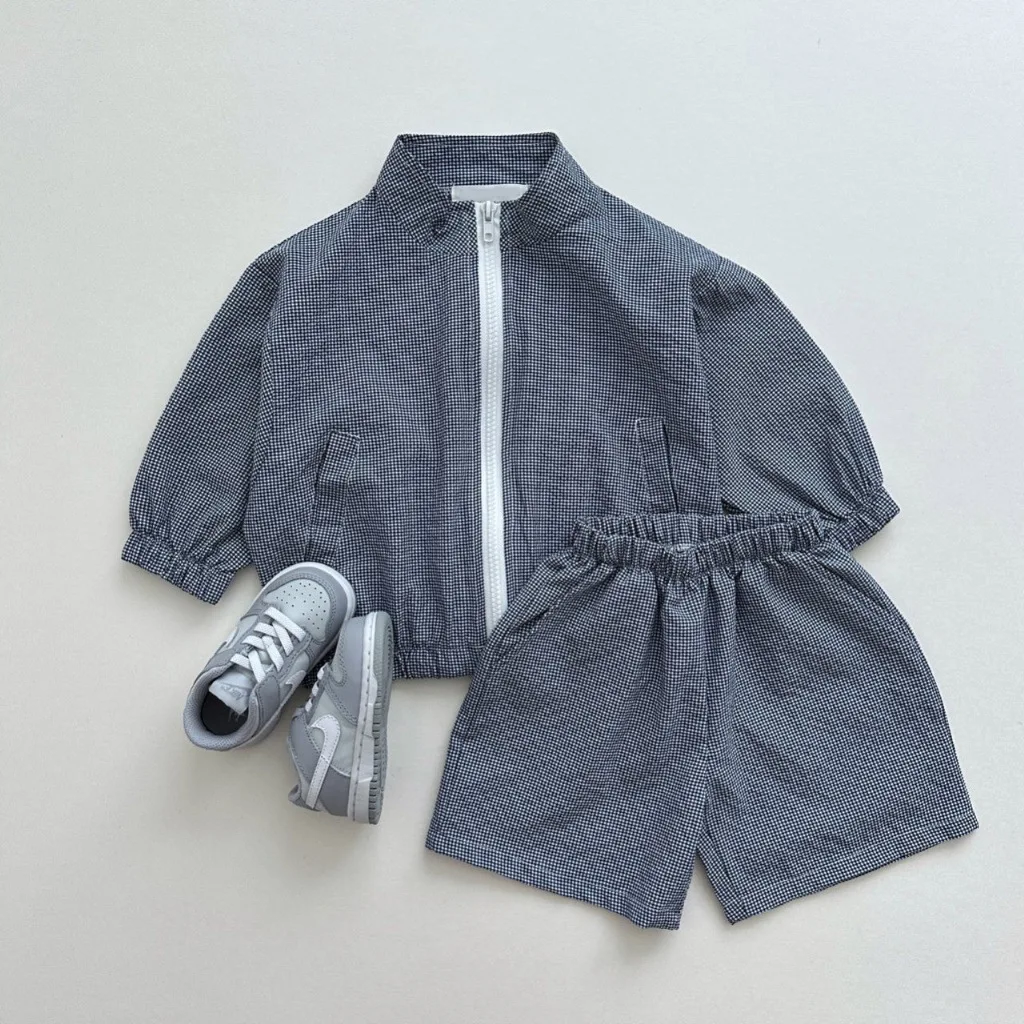 

Children Clothing Set Summer 2024 New Fashionable Korea Style Sunscreen Zipper Coat Boys and Girls Baby Pants Two Piece Sets