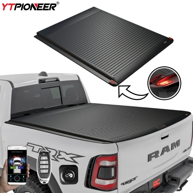 For 2017 2022 2025 Dodge Ram Rebel 1500 2500 Trx 6'4 8ft Automatic Roller Lid Trunk Rear Tonneau Covers Bed Cover with Ram Box